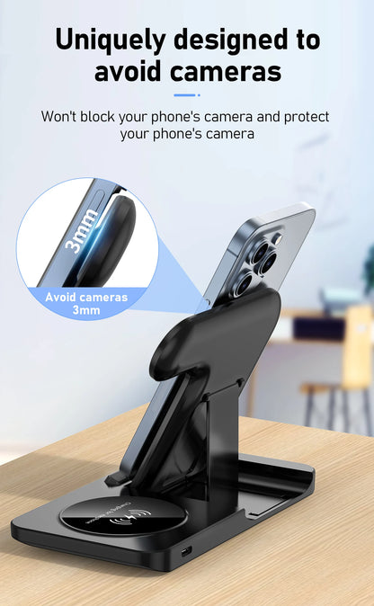 3 in 1 Wireless Charger Stand Pad For iPhone 15 14 13 12 X Max Foldable Fast Charging Station Dock For IWatch 8 7 SE AirPods Pro