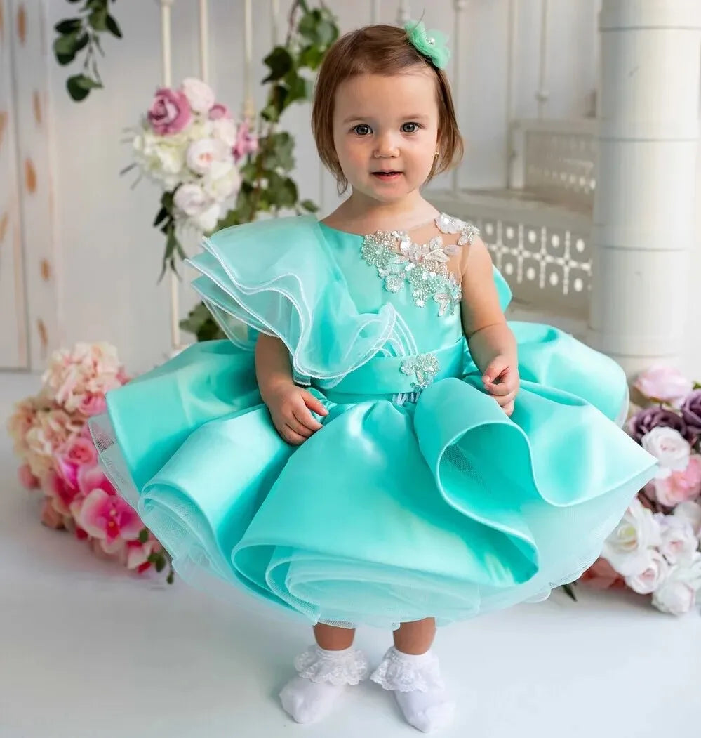 Lovely Yellow Flower Girl Dress Baby First Communion Gowns Wedding Thin Length Bow Belt Kids Birthday Gift Ball Party Clothing