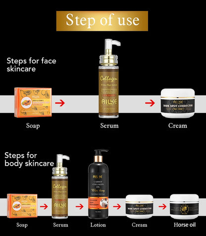 AILKE Collagen Skin Care Kit, Reduce Spots, Whitening, Even Skin Tone, For Dark Skin, Black Skin, African Skin, Caramel Skin