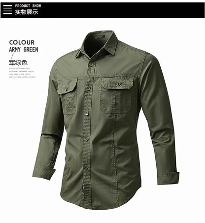 New Korean Style Big Size Men Shirt Long Sleeve Workwear Cotton Washed Multi Pocket Casual Oversized Spring Autumn Fashion Top