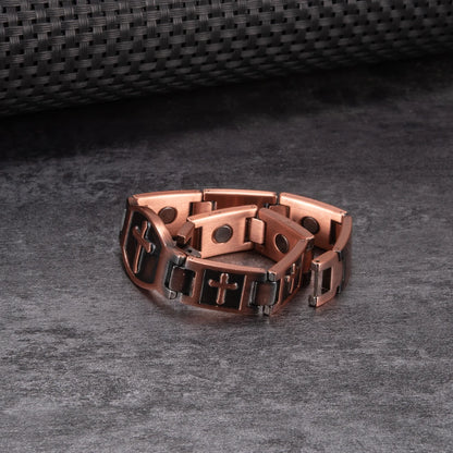 Cross Magnetic Bracelet Copper Energy 12mm Wristband Magnetic Bracelet Men Chain Link Vintage Masonic Ethnic Tribal Jewelry Men