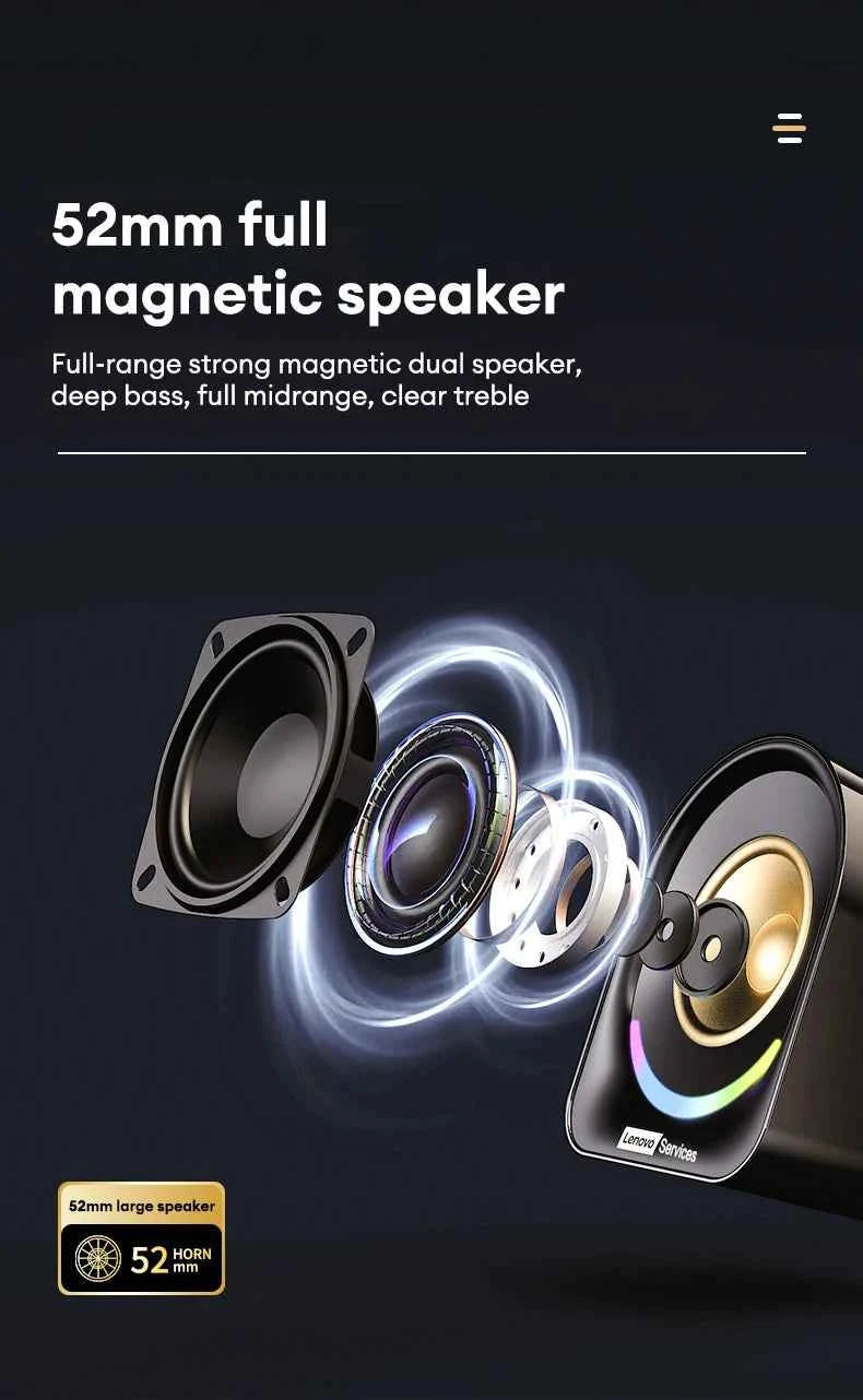 New Lenovo A02 Wireless Bluetooth V5.4 Speaker With Dual Mode RGB Light Wired Loudspeaker Vibrant Stereo Sound Camping Soundbox