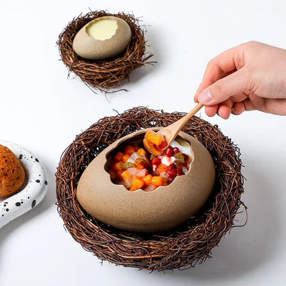 Creative Dessert Bowl Noodle Bowl Hydroponic Egg Shell Ostrich Vase Cute With Nest Home Decoration Modern Simple Ceramic Craft - AMULET RING STORE
