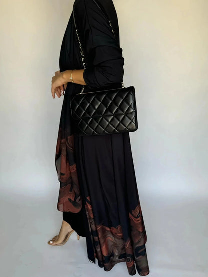 Middle Eastern Loose Open Front Abaya Muslim Women Full Sleeve Printed Abayas Turkey Kaftans Jilbabs Islamic Maxi Dresses - AMULET RING STORE