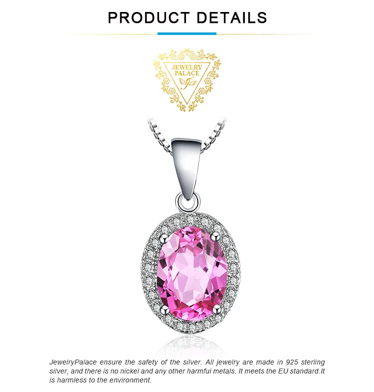 JewelryPalace 1.7ct Created Pink Sapphire 925 Sterling Silver Halo Pendant Necklace for Woman Fashion Engagement Gift No Chain
