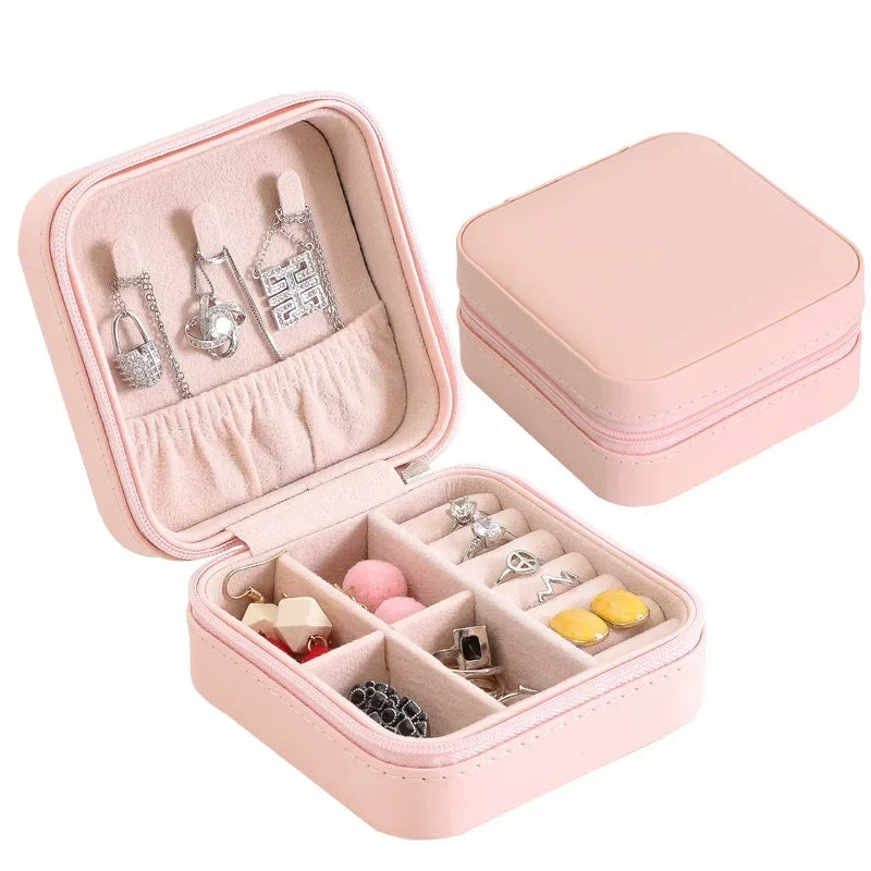 Portable Jewelry Box Jewelry Organizer Display Travel Jewelry Case Boxes Button Leather Storage Zipper Jewelers Joyero - AMULET RING STORE