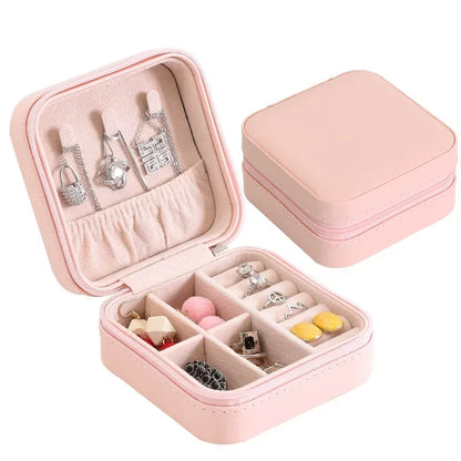 Portable Jewelry Box Jewelry Organizer Display Travel Jewelry Case Boxes Button Leather Storage Zipper Jewelers Joyero - AMULET RING STORE