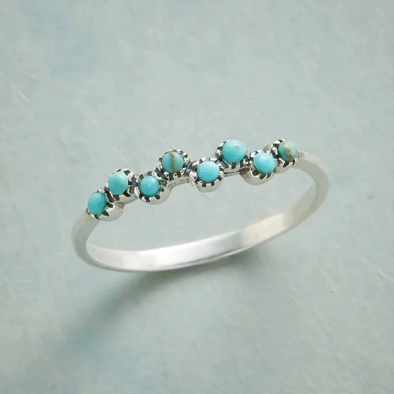 Huitan Imitation Turquoise Finger Ring for Women Boho Style Daily Wear Chic Accessories Fancy Anniversary Gift Hot Sale Jewelry - AMULET RING STORE