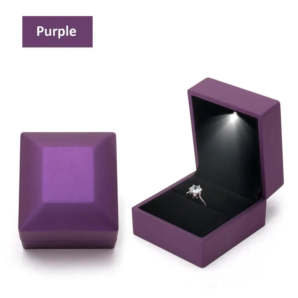 New in LED Light Jewelry Box Ring Earrings Earnail Pendant Organizer Imitation Leather Velvet Decorative Gold Frame Storage Box - AMULET RING STORE