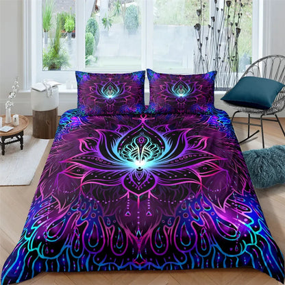 2/3pcs Bed Set Bohemian Lotus Duvet Cover Set Mandala Flower Quilt Cover Adult Black Polyester Bedding Set Queen King Twin Teens - AMULET RING STORE