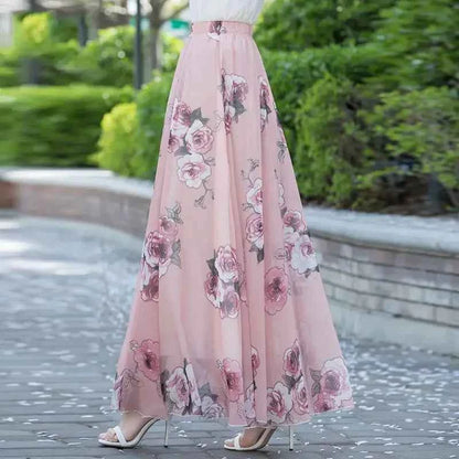 Chiffon Floral Maxi Summer Skirt Women Long High Waist Holiday Dance Skirt Elegant Beach Boho Hot Sale Lady Vintage Girl Fairy