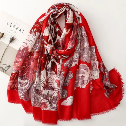 Retro Bohemian Women Viscose Scarf Big Size 88*180cm Cotton Linen Feeling Soft Shawl Tassel Hijab Wrap Summer Soft Beach