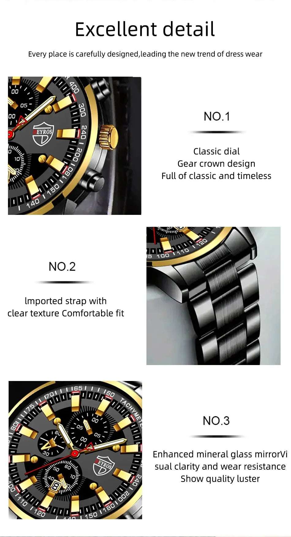 Luxury Men's Casual Fashion Business Gold Needle Digital Steel Band Quartz Watch Calendar Designed For Successful Men Classic - AMULET RING STORE