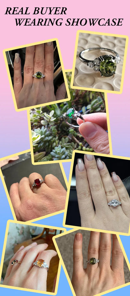 S925 Silver Rings for Woman AAA Oval Olive Green Zircon Ring Multi-color Gemstone Fashion Luxury Jewelry Wedding Engagement Gift