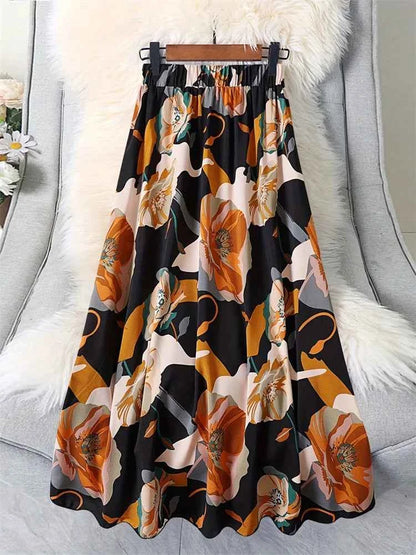Summer Floral Print Skirts For Woman 2024 Long Elegant High Waist Maxi Skirts