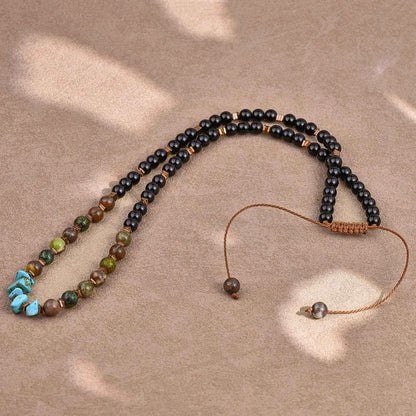 Black Onyx Turquoise Necklace for Men 6mm Natural Stone Beaded Energy Jewelry Adjustable Hand-Knotted Men's Necklace Healing Cry
