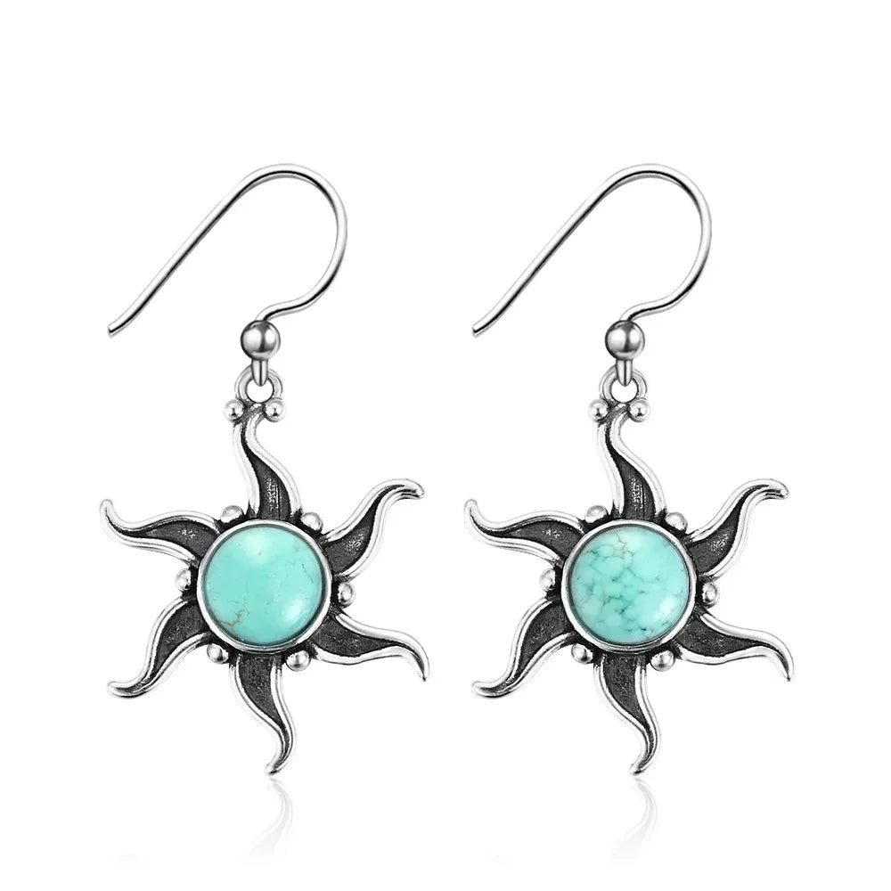 Vintage Boho Natural Charoite Drop Earrings for Women Sunflower Shaped Dangle Earings Statement Party Anniversary Jewelry Gifts