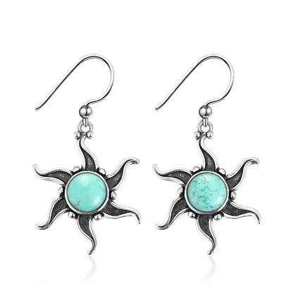 Vintage Boho Natural Charoite Drop Earrings for Women Sunflower Shaped Dangle Earings Statement Party Anniversary Jewelry Gifts