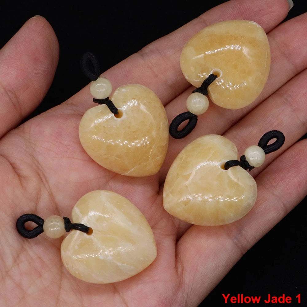 24mm Heart Shape Pendants Natural Stone Healing Crystal Quartz Tiger Eye Energy Gemstones for Jewelry Making DIY Necklace Gifts