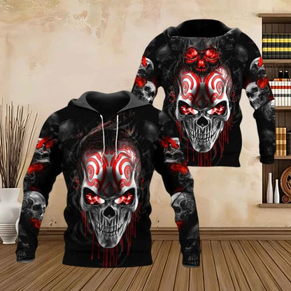 Men Fashion Four Seasons Hoodies Vintage Skull 3D Print Pullover Sweatshirts Men Comforts Kangaroo Pocket Y2k Hoodies Clothing