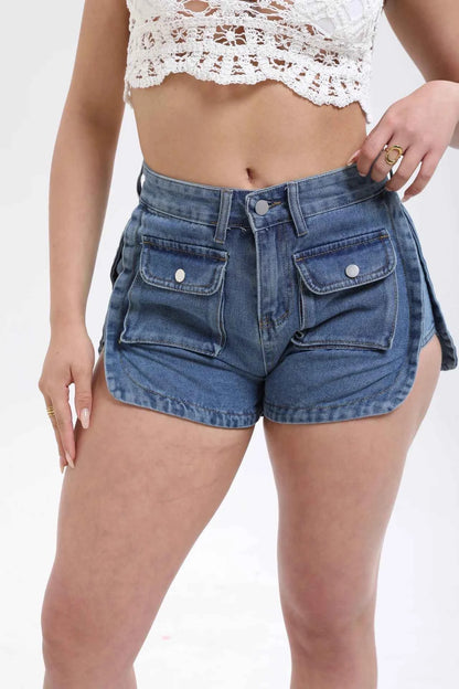 Women’s High Waist Utility Cargo Denim Shorts – Casual Button-Up Jean Shorts with Flap Pockets  Streetwear Summer Bottoms