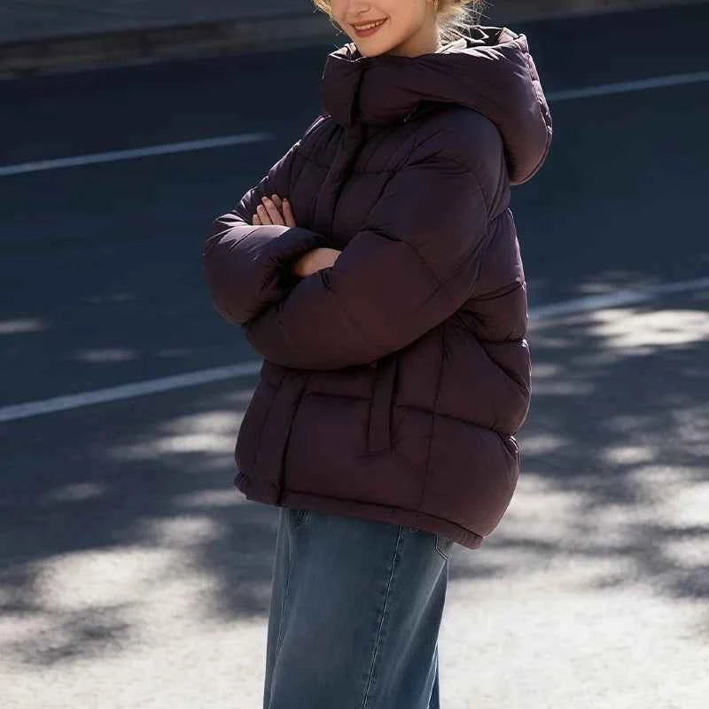 Women's Hooded Purple Cotton Jacket - Quilted Design, Warm Winter Coat, Casual Cold-Weather Outerwear