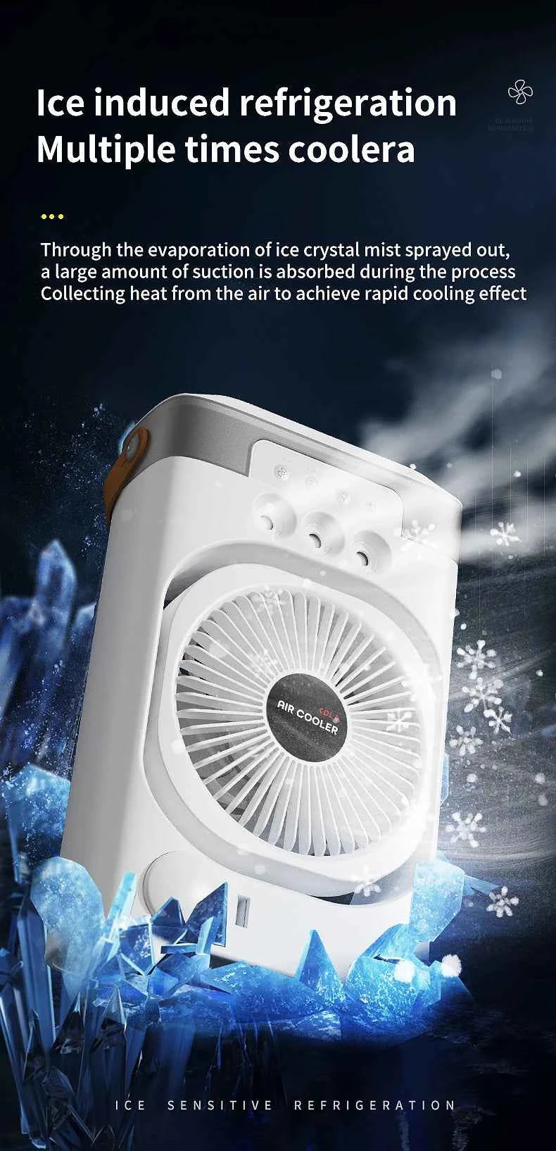 Portable air conditioning fan household 5000 mA desk humidifier small fan office three hole spray fan with color night light