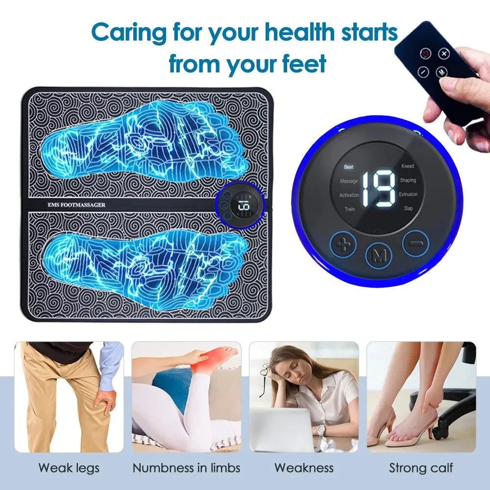 Electric EMS Foot Massager Pad Relax Feet Leg Muscle Massager Matt Shock With Remote and Pads - AMULET RING STORE