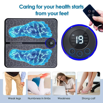 Electric EMS Foot Massager Pad Relax Feet Leg Muscle Massager Matt Shock With Remote and Pads - AMULET RING STORE