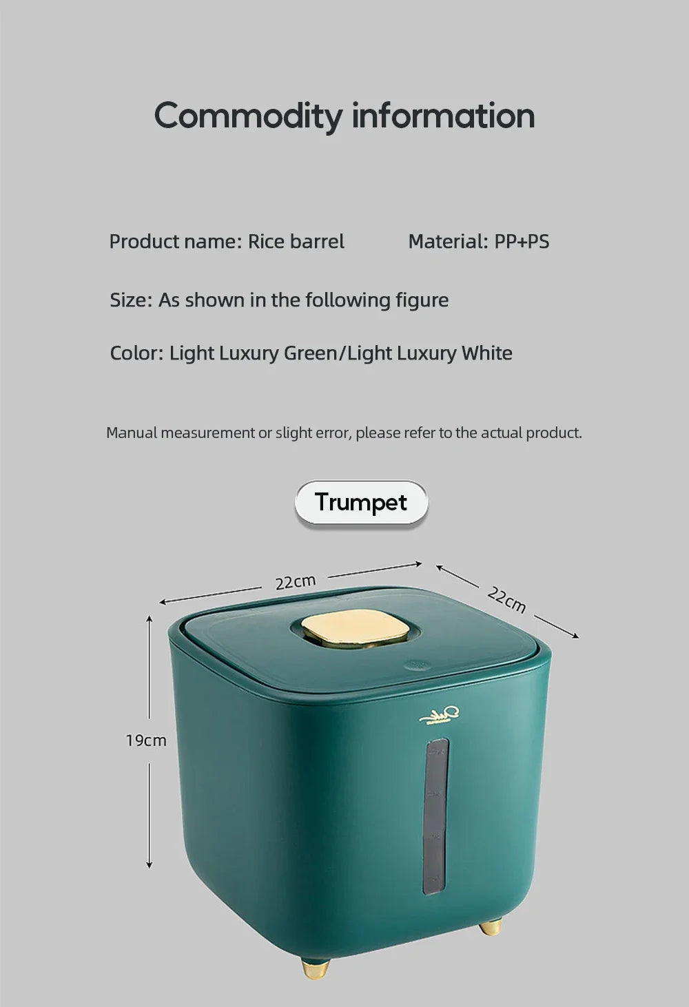 Moisture Proof Insect Proof Rice Box 5/10KG Grain Sealed Jar Kitchen Container Bucket Storage Pet Dog Food Box with Bullet Lid