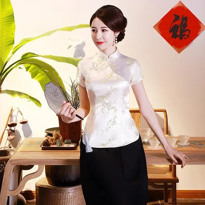 Elegant Ethnic Style Streetwear Cheongsam Qipao Tees Fashion Clothes Tshirts Vintage Shirts for Women Y2k Tops Women Clothing