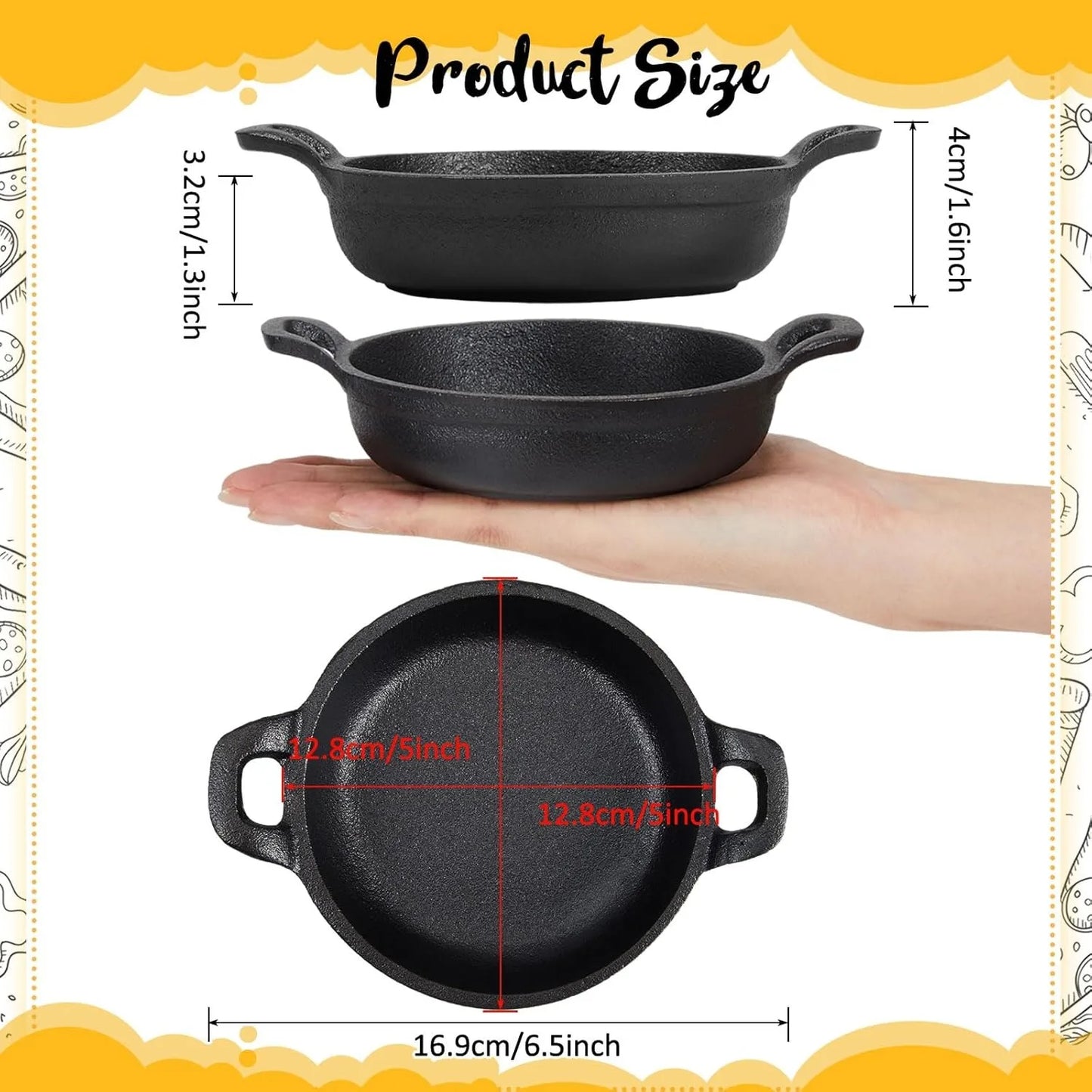 Mini cast iron frying pan 5 x 5 x 1.3, set black, oven, kitchen indoor/outdoor picnic mini frying pan (2-piece set)