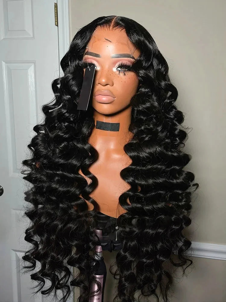 Loose Deep Wave 13x4 Lace Front Human Hair Black Wigs Deep Wave Brazilian 5x5 Closure Wear And Go Glueless Human Hair Curly Wigs - AMULET RING STORE