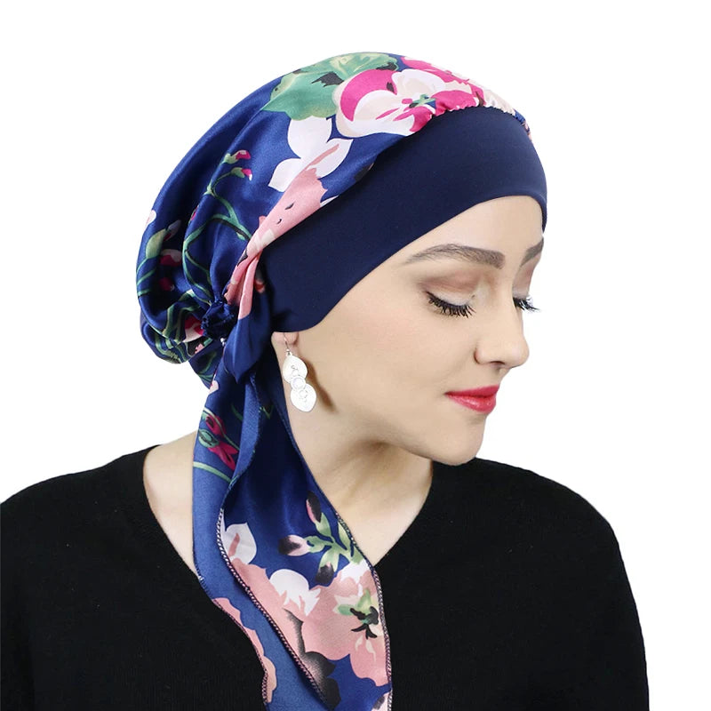Printed Pre-tie Headscarf Women Elastic Muslim Female Turban Cancer Chemo Hat Hair Loss Cover Head Wrap Headwear Stretch Bandana - AMULET RING STORE