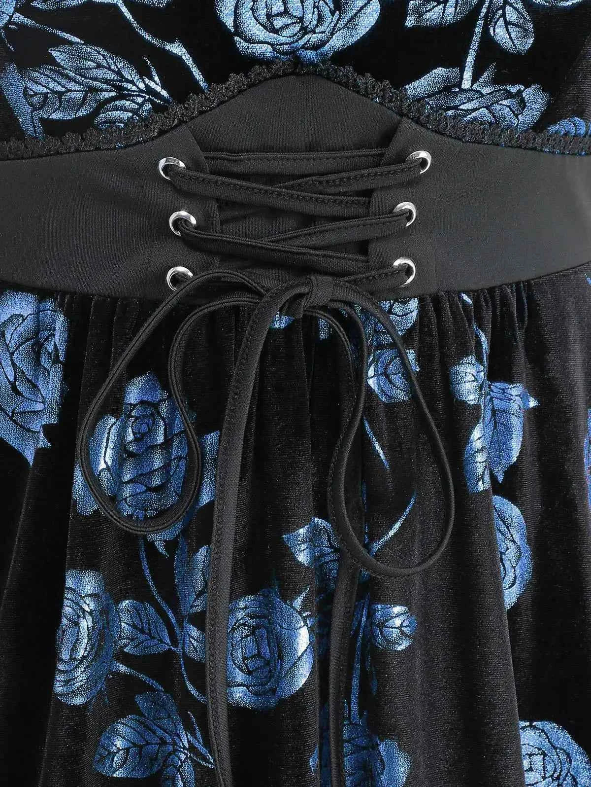 ROSEGAL Plus Size Gilding Rose Lace Up Velvet Sleeveless Swing Dress Women Summer Casual Knee-Length Dress Vestidos With Pocket