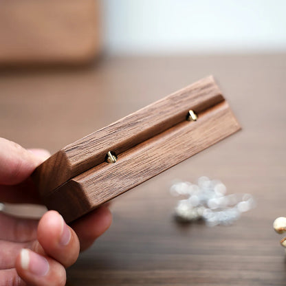 Ring Box Jewelry Storage Engagement Wedding Ceremony Ring Customize Proposal Ring Rustic Wedding Gift for Girl Walnut Wood - AMULET RING STORE