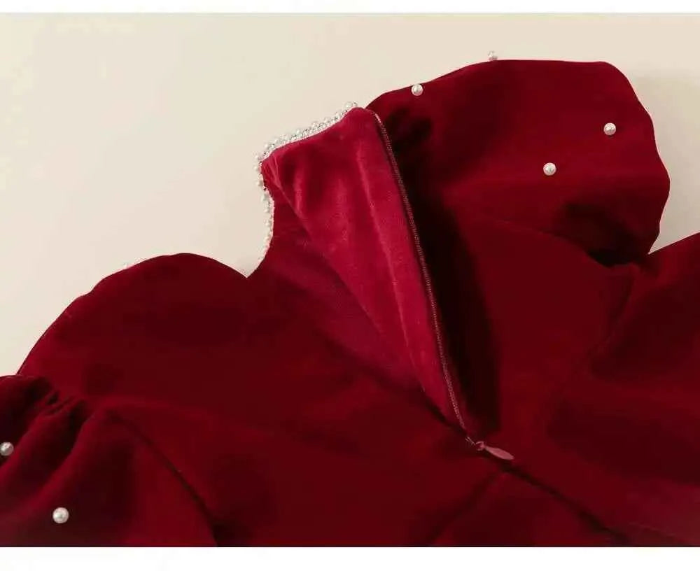 Autumn Winter Children Dress 1-10Y Girls Pearl Thick Warm Fleece Party Christmas Princess Dresses Toddler Wear Kids Clothing New