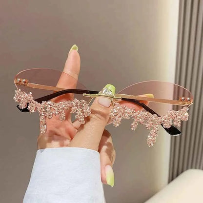 Diamond Rimless Sunglasses Women Luxury Brand Rhinestone Sun Glasses Ladies Sexy Tear Shape Punk Party Eyewear gafas de sol