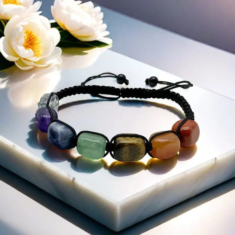 Colorful Natural Stone Square Bracelet Adjustable Handmade Woven Jewelry Ethnic Colorful Crystal Ins Woven Good Lucky Hand Rope