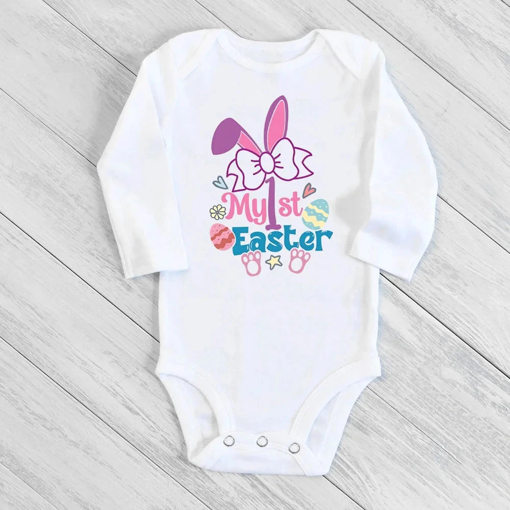 My First Easter Baby Bodysuit Easter Party Infant Outfit Cute Bunny Printed Newborn Long Sleeve Romper Holiday Toddler Jumpsuit - AMULET RING STORE