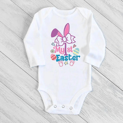My First Easter Baby Bodysuit Easter Party Infant Outfit Cute Bunny Printed Newborn Long Sleeve Romper Holiday Toddler Jumpsuit - AMULET RING STORE