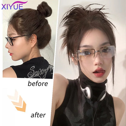 XIYUE Synthetic Messy Hair Bun Tousled Hairpiece Elastic Band Chignon Curly Scrunchie Updo Cover Hair Tail for Women Pink - AMULET RING STORE
