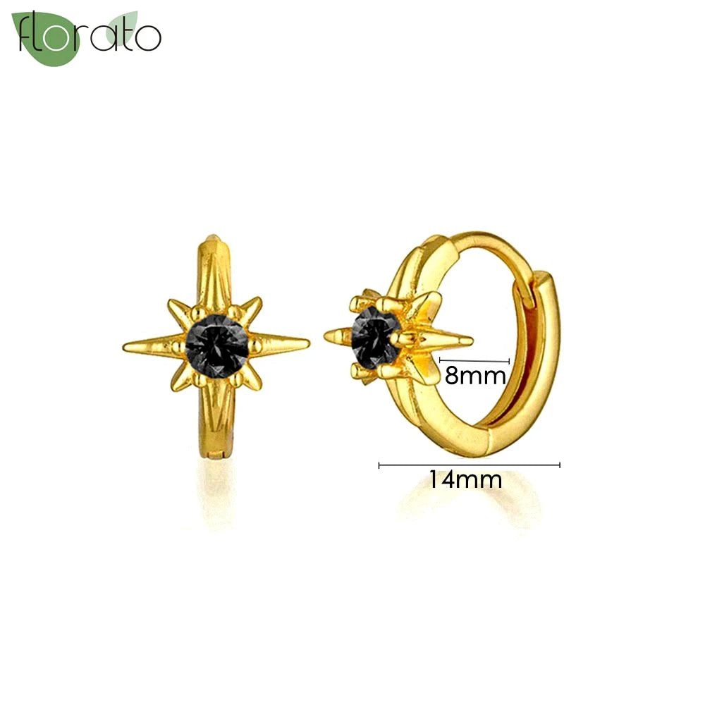 925 Sterling Silver Needle Fashion Round Pendant Small Earrings Luxury Gold Hoop Earrings for Women Premium Black Jewelry Gifts - AMULET RING STORE