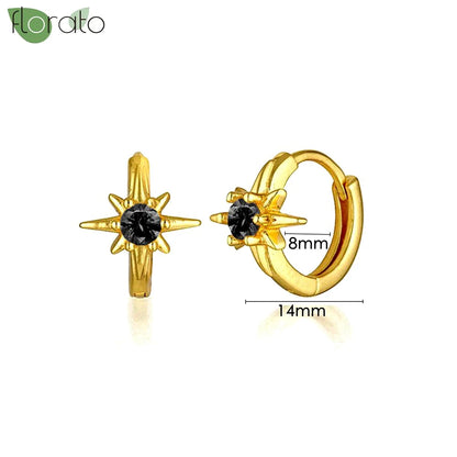 925 Sterling Silver Needle Fashion Round Pendant Small Earrings Luxury Gold Hoop Earrings for Women Premium Black Jewelry Gifts - AMULET RING STORE