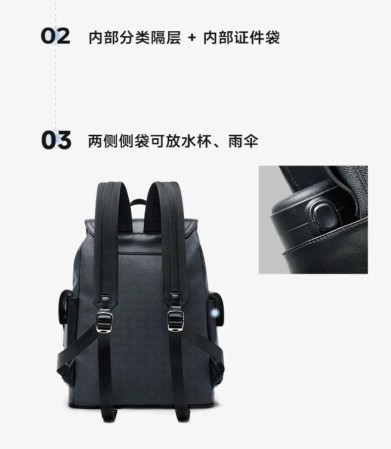 Septwolves Stylish Man Printed Leather Travel Backpack High Qualit Business Work Commuting Flip Print Monogram Laptop Backpack