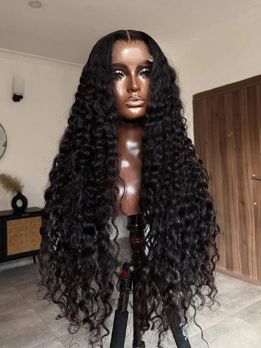 Loose Deep Wave 13x4 Lace Front Human Hair Black Wigs Deep Wave Brazilian 5x5 Closure Wear And Go Glueless Human Hair Curly Wigs - AMULET RING STORE
