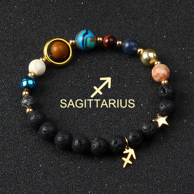 Universe Galaxy Eight Planets 12 Constellation Bracelets for Women Natural Stone Solar System Bracelets Libra Virgo Leo Jewelry