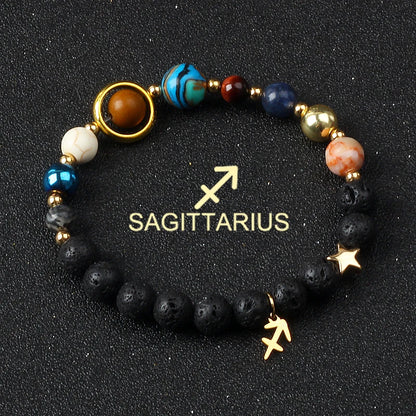 Universe Galaxy Eight Planets 12 Constellation Bracelets for Women Natural Stone Solar System Bracelets Libra Virgo Leo Jewelry