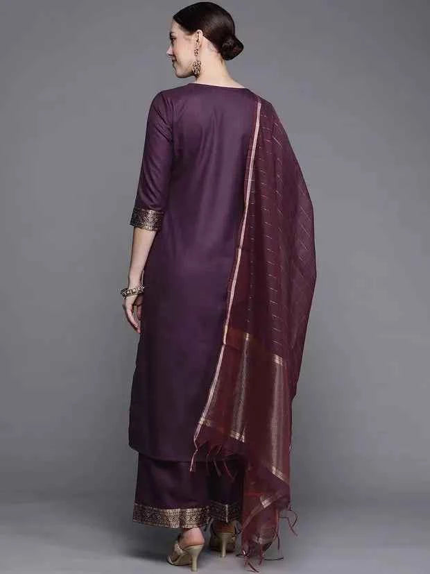 Traditional Indian Clothing 3-piece Jacquard Set And A Medium Length Cotton Blend Set In Purple Indian Saree Indian Sari