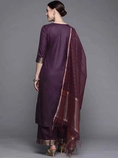 Traditional Indian Clothing 3-piece Jacquard Set And A Medium Length Cotton Blend Set In Purple Indian Saree Indian Sari